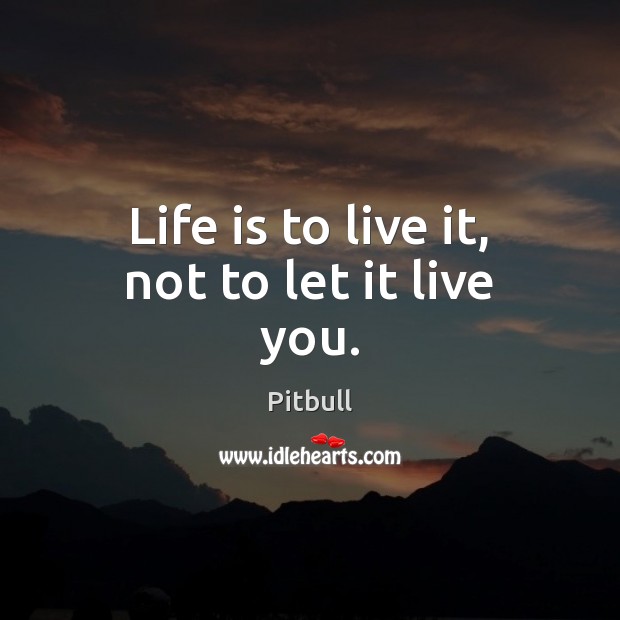 Life is to live it, not to let it live you. Pitbull Picture Quote