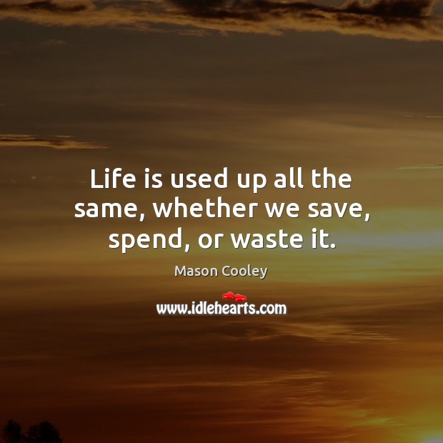 Life is used up all the same, whether we save, spend, or waste it. Mason Cooley Picture Quote