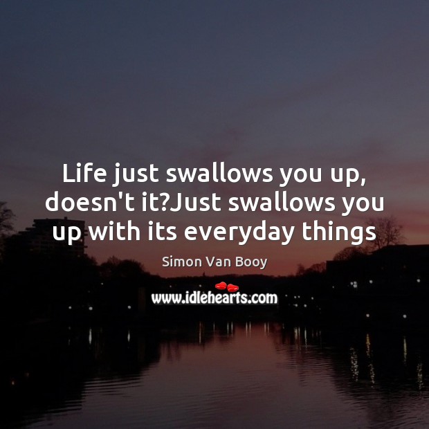 Life just swallows you up, doesn’t it?Just swallows you up with its everyday things Simon Van Booy Picture Quote