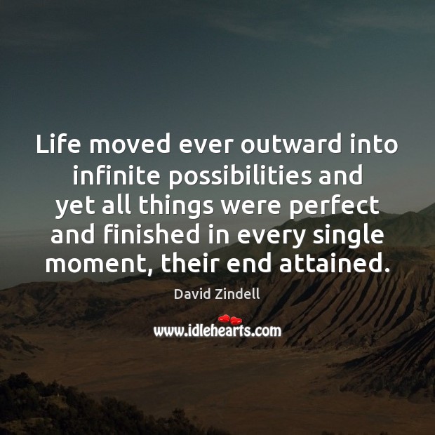 Life moved ever outward into infinite possibilities and yet all things were David Zindell Picture Quote