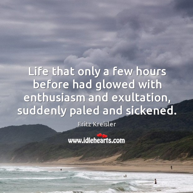 Life that only a few hours before had glowed with enthusiasm and exultation, suddenly paled and sickened. Fritz Kreisler Picture Quote