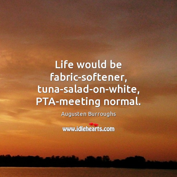 Life would be fabric-softener, tuna-salad-on-white, PTA-meeting normal. Image