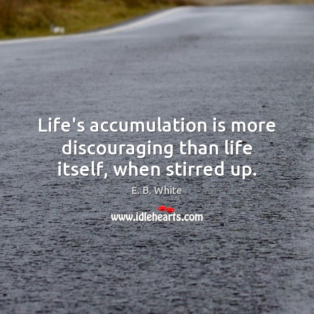 Life’s accumulation is more discouraging than life itself, when stirred up. E. B. White Picture Quote
