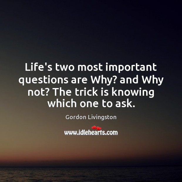 Life’s two most important questions are Why? and Why not? The trick Gordon Livingston Picture Quote