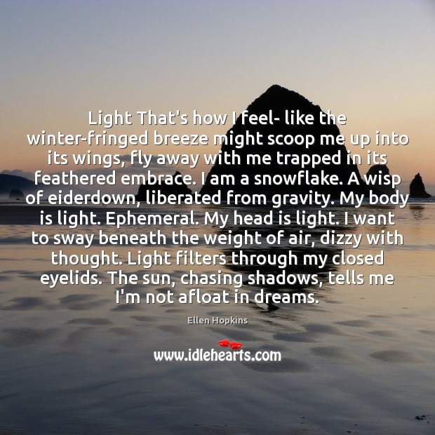Light That’s how I feel- like the winter-fringed breeze might scoop me Ellen Hopkins Picture Quote