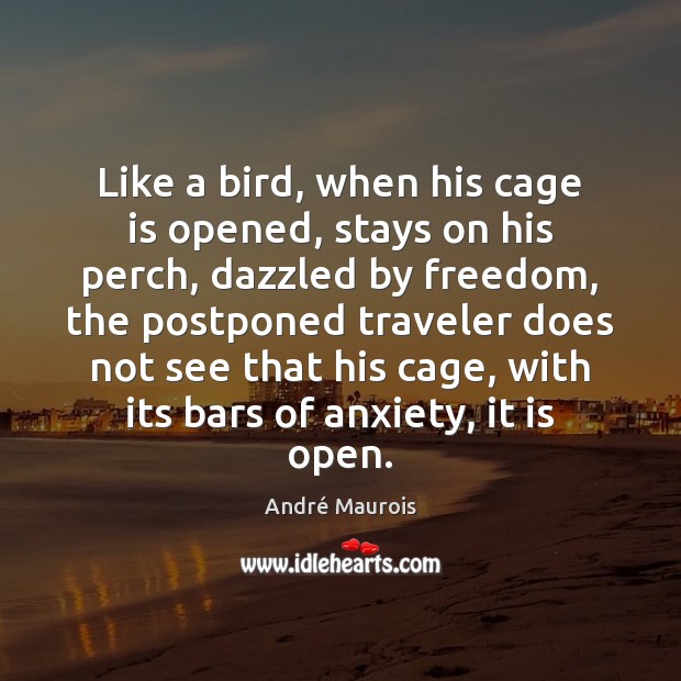 Like a bird, when his cage is opened, stays on his perch, André Maurois Picture Quote