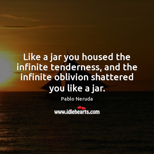 Like a jar you housed the infinite tenderness, and the infinite oblivion Pablo Neruda Picture Quote
