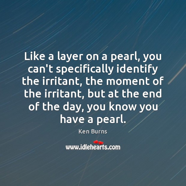Like a layer on a pearl, you can’t specifically identify the irritant, Ken Burns Picture Quote
