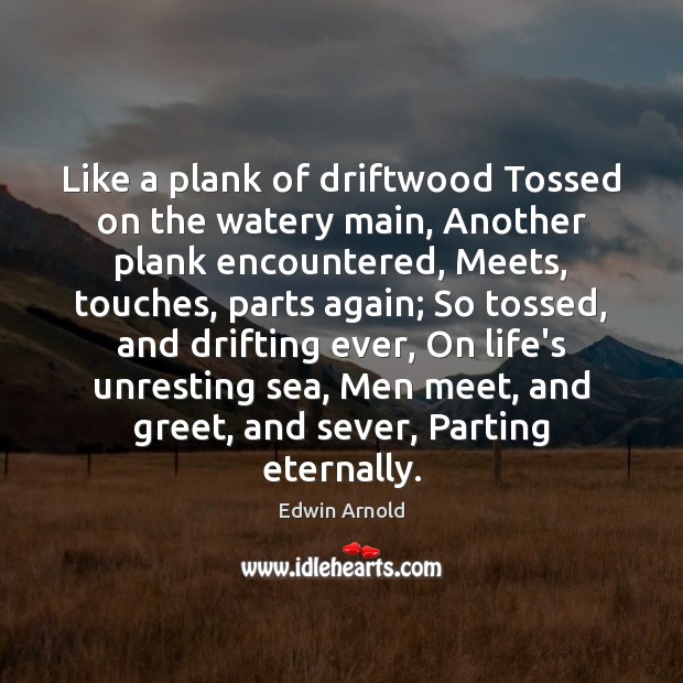 Like a plank of driftwood Tossed on the watery main, Another plank Edwin Arnold Picture Quote