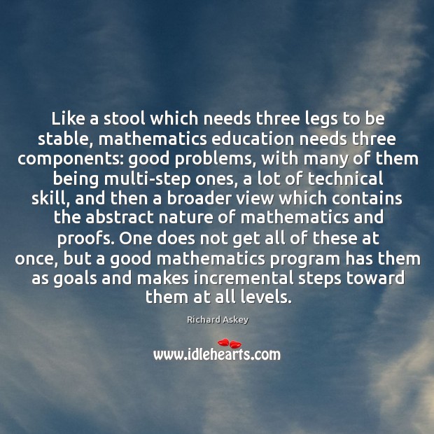 Like a stool which needs three legs to be stable, mathematics education Richard Askey Picture Quote