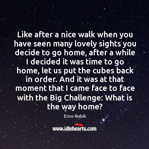 Like after a nice walk when you have seen many lovely sights you decide to go home, after a while Challenge Quotes Image