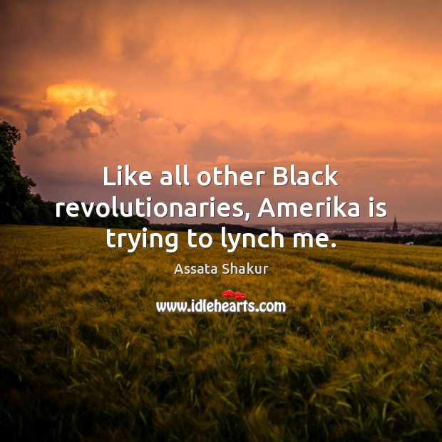 Like all other Black revolutionaries, Amerika is trying to lynch me. Assata Shakur Picture Quote