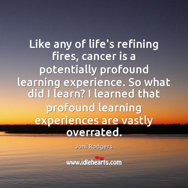 Like any of life’s refining fires, cancer is a potentially profound learning Joni Rodgers Picture Quote