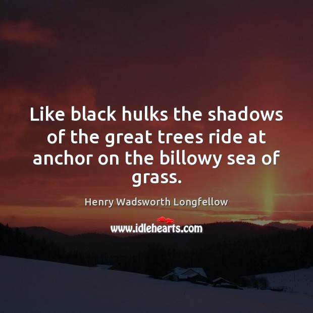 Like black hulks the shadows of the great trees ride at anchor Henry Wadsworth Longfellow Picture Quote