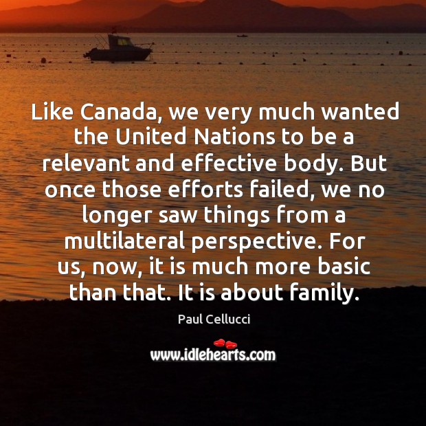Like canada, we very much wanted the united nations to be a relevant and effective body. Paul Cellucci Picture Quote