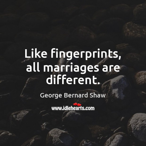 Like fingerprints, all marriages are different. George Bernard Shaw Picture Quote