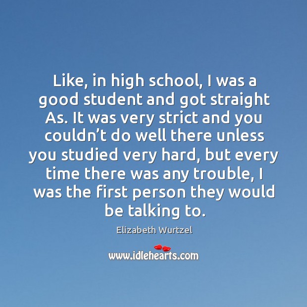 Like, in high school, I was a good student and got straight as. Elizabeth Wurtzel Picture Quote