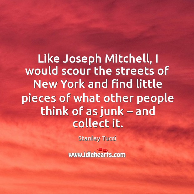 Like joseph mitchell, I would scour the streets of new york and find Stanley Tucci Picture Quote