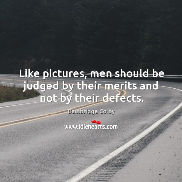 Like pictures, men should be judged by their merits and not by their defects. Bainbridge Colby Picture Quote