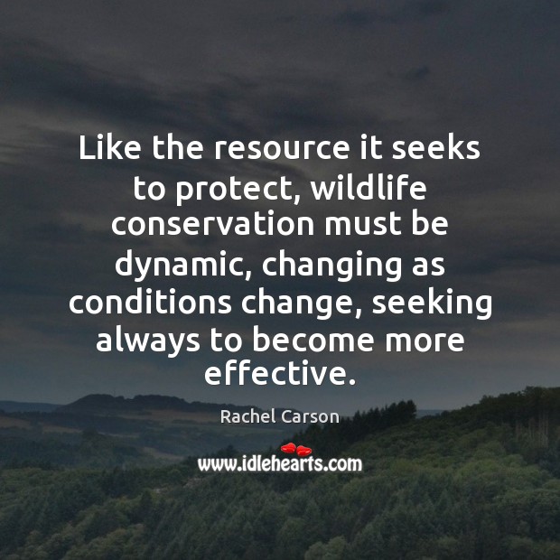 Like the resource it seeks to protect, wildlife conservation must be dynamic, Rachel Carson Picture Quote