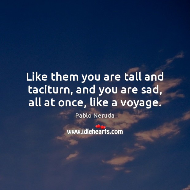 Like them you are tall and taciturn, and you are sad, all at once, like a voyage. Image