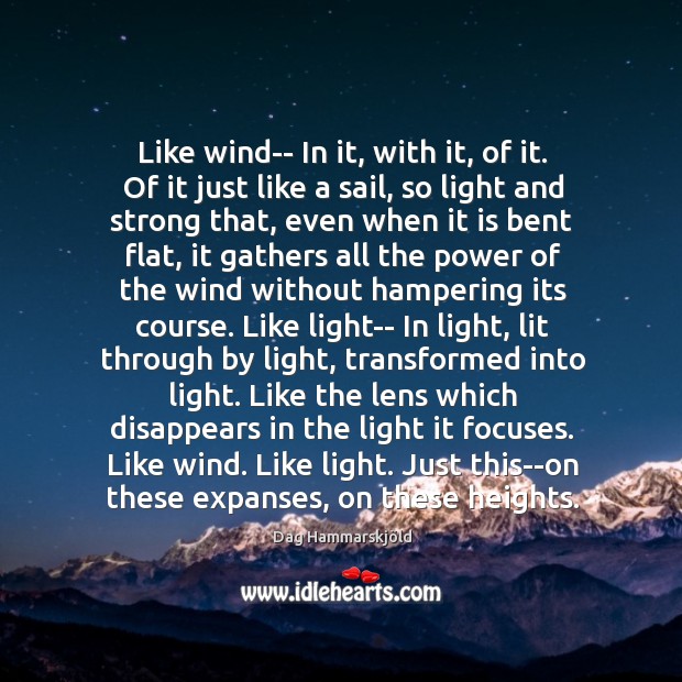 Like wind– In it, with it, of it. Of it just like Dag Hammarskjöld Picture Quote