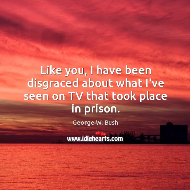 Like you, I have been disgraced about what I’ve seen on TV that took place in prison. George W. Bush Picture Quote