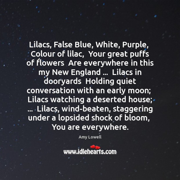 Lilacs, False Blue, White, Purple,  Colour of lilac,  Your great puffs of Amy Lowell Picture Quote