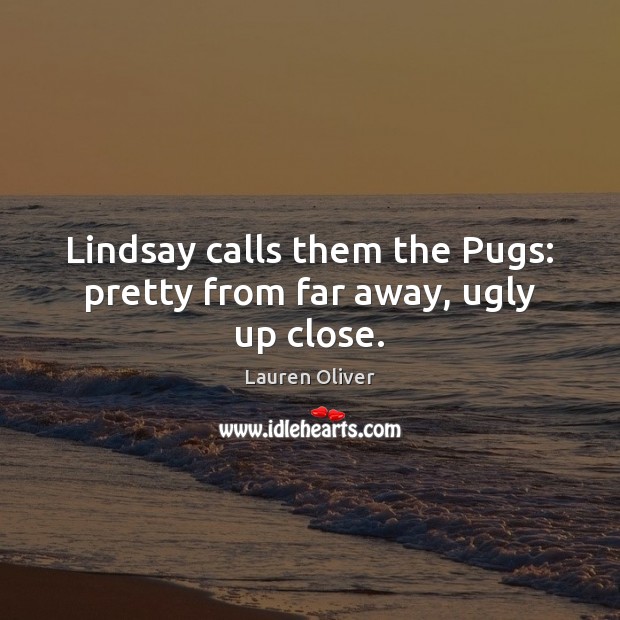 Lindsay calls them the Pugs: pretty from far away, ugly up close. Lauren Oliver Picture Quote