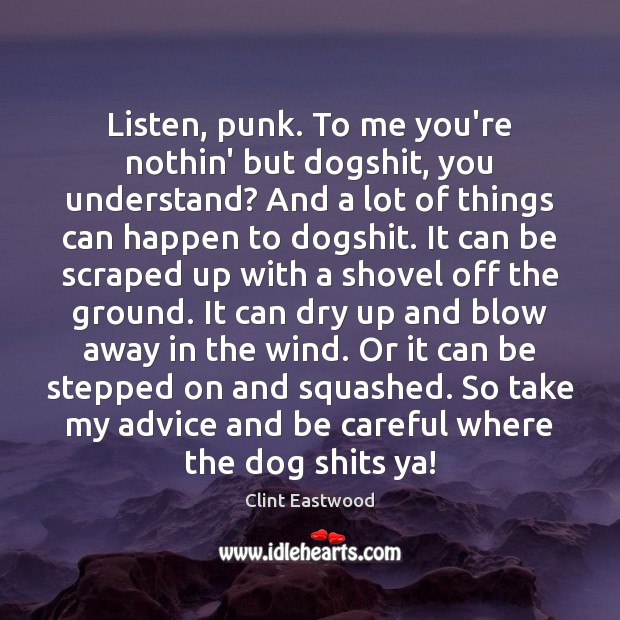 Listen, punk. To me you’re nothin’ but dogshit, you understand? And a Clint Eastwood Picture Quote