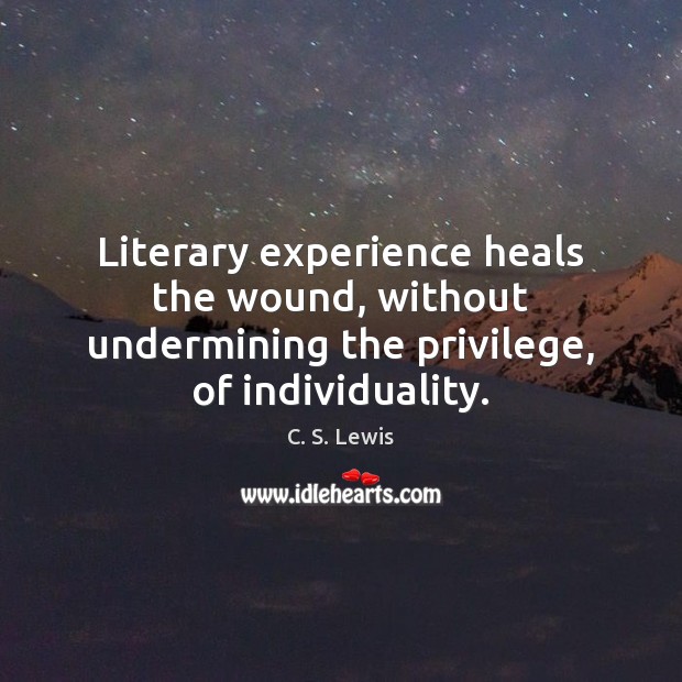 Literary experience heals the wound, without undermining the privilege, of individuality. Image