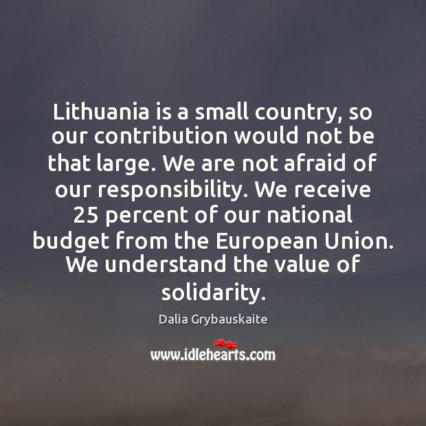 Lithuania is a small country, so our contribution would not be that Dalia Grybauskaite Picture Quote