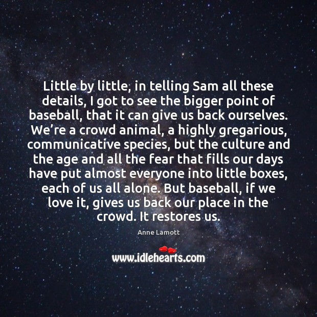 Little by little, in telling Sam all these details, I got to Anne Lamott Picture Quote