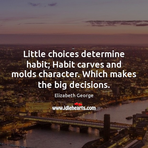 Little choices determine habit; Habit carves and molds character. Which makes the Elizabeth George Picture Quote