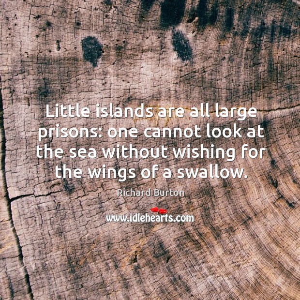 Little islands are all large prisons: one cannot look at the sea without wishing for the wings of a swallow. Richard Burton Picture Quote