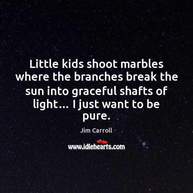 Little kids shoot marbles where the branches break the sun into graceful Jim Carroll Picture Quote
