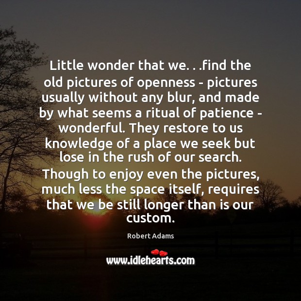 Little wonder that we. . .find the old pictures of openness – pictures Robert Adams Picture Quote