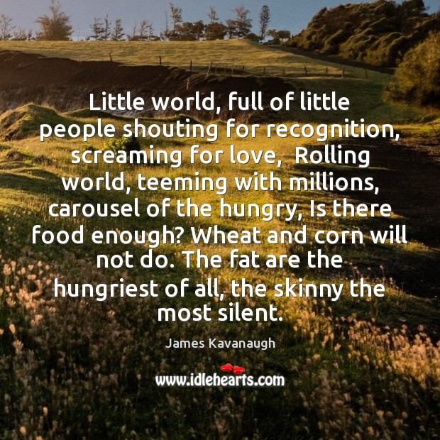 Little world, full of little people shouting for recognition, screaming for love, James Kavanaugh Picture Quote
