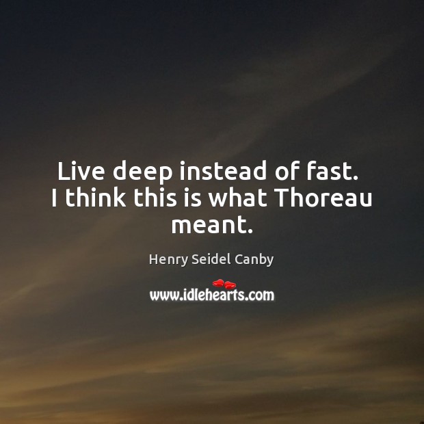 Live deep instead of fast.  I think this is what Thoreau meant. Image