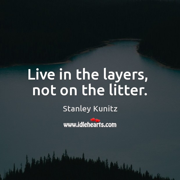 Live in the layers,  not on the litter. Stanley Kunitz Picture Quote