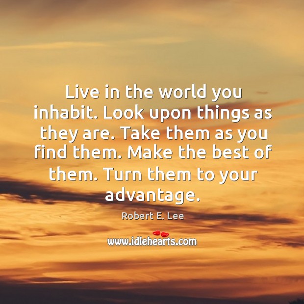 Live in the world you inhabit. Look upon things as they are. Robert E. Lee Picture Quote