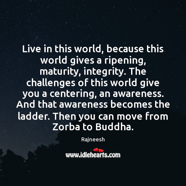 Live in this world, because this world gives a ripening, maturity, integrity. Image
