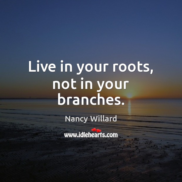 Live in your roots, not in your branches. Nancy Willard Picture Quote