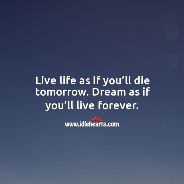 Live life as if you’ll die tomorrow. Dream as if you’ll live forever. Image