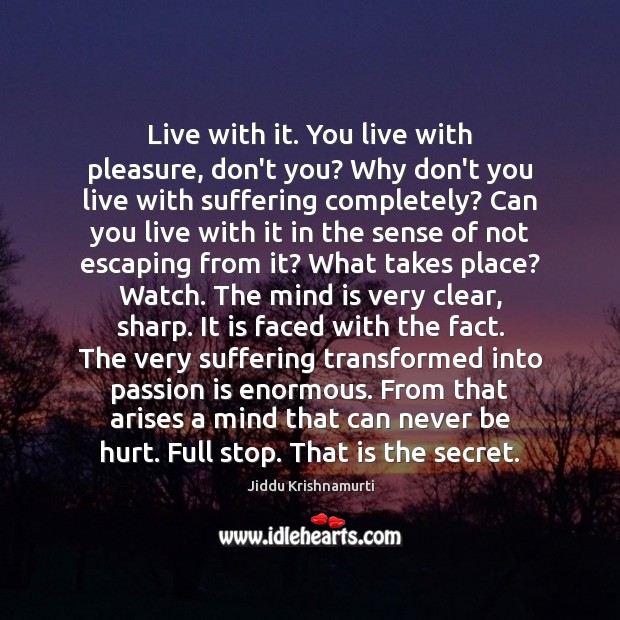 Live with it. You live with pleasure, don’t you? Why don’t you Jiddu Krishnamurti Picture Quote