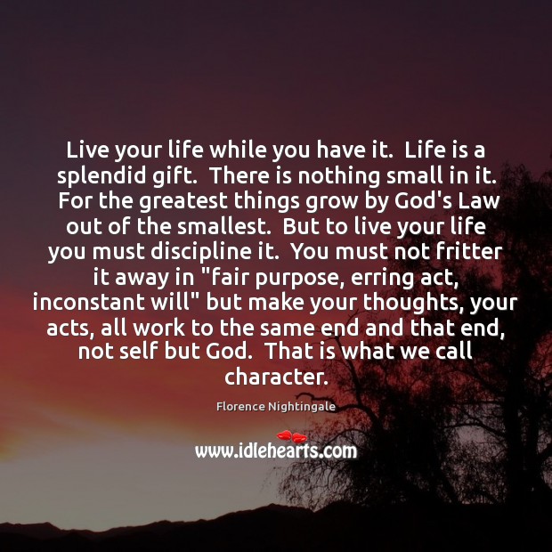 Live your life while you have it.  Life is a splendid gift. Florence Nightingale Picture Quote