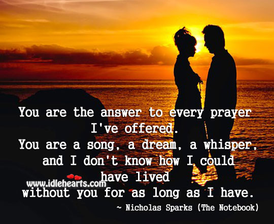 I don’t know how I could have lived without you. Nicholas Sparks Picture Quote