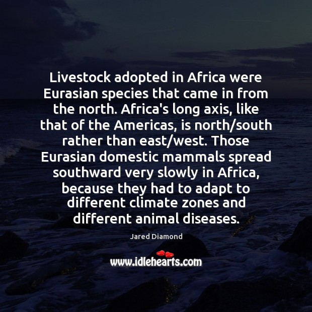 Livestock adopted in Africa were Eurasian species that came in from the Jared Diamond Picture Quote