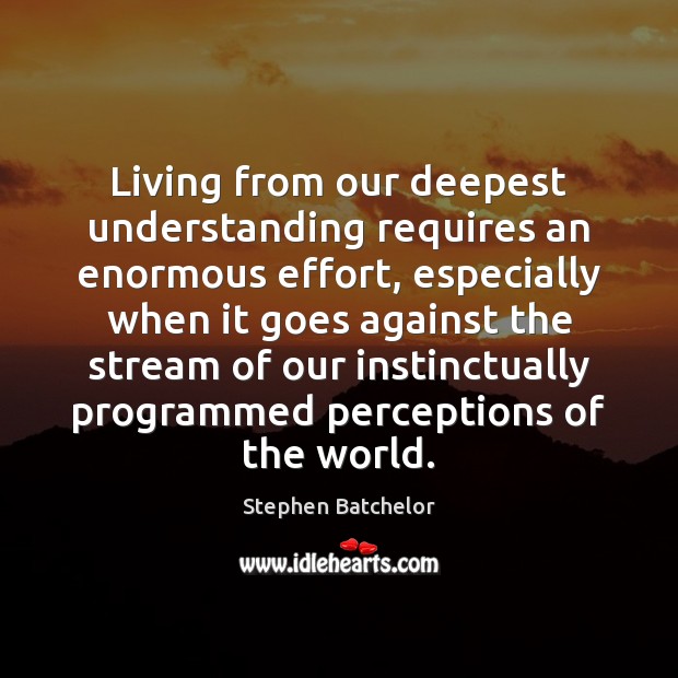 Living from our deepest understanding requires an enormous effort, especially when it Stephen Batchelor Picture Quote
