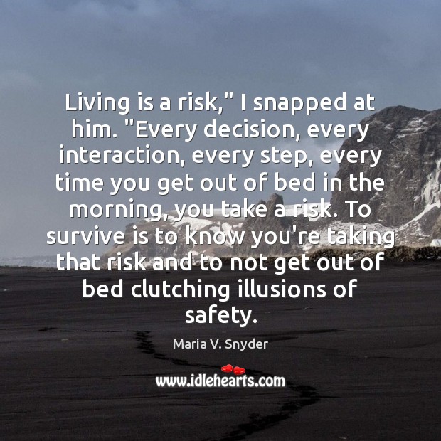 Living is a risk,” I snapped at him. “Every decision, every interaction, Maria V. Snyder Picture Quote